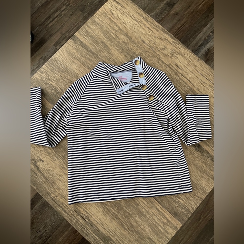 Vineyard Vines Striped Long Sleeve with Button Detail